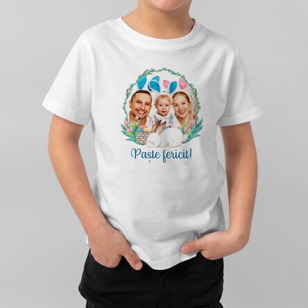Tricou din bumbac pentru copii personalizat cu o poză și mesaj - Paște fericit!