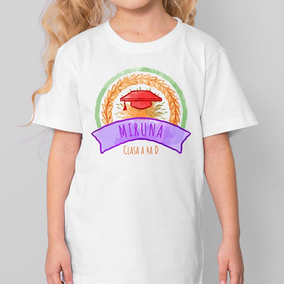 Customised cotton T-shirt for children with text - Absolvent watercolour