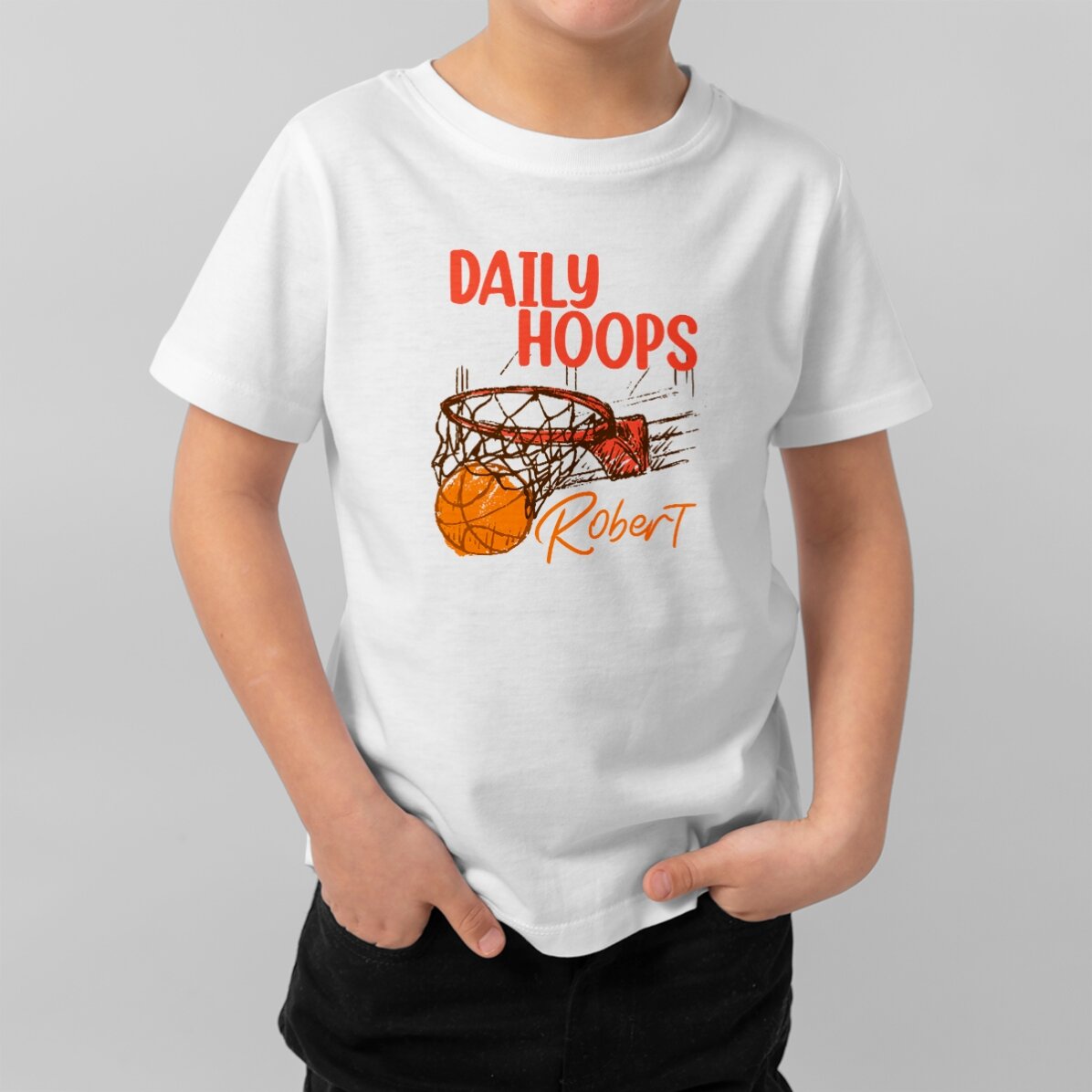 Tricou din bumbac pentru copii personalizat cu text - Baschet