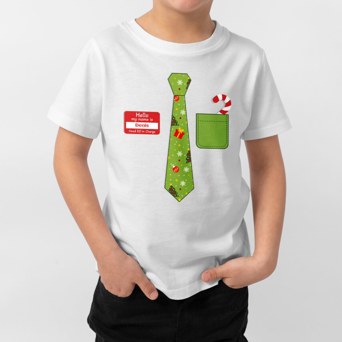Customised cotton T-shirt for children with text - Christmas tie