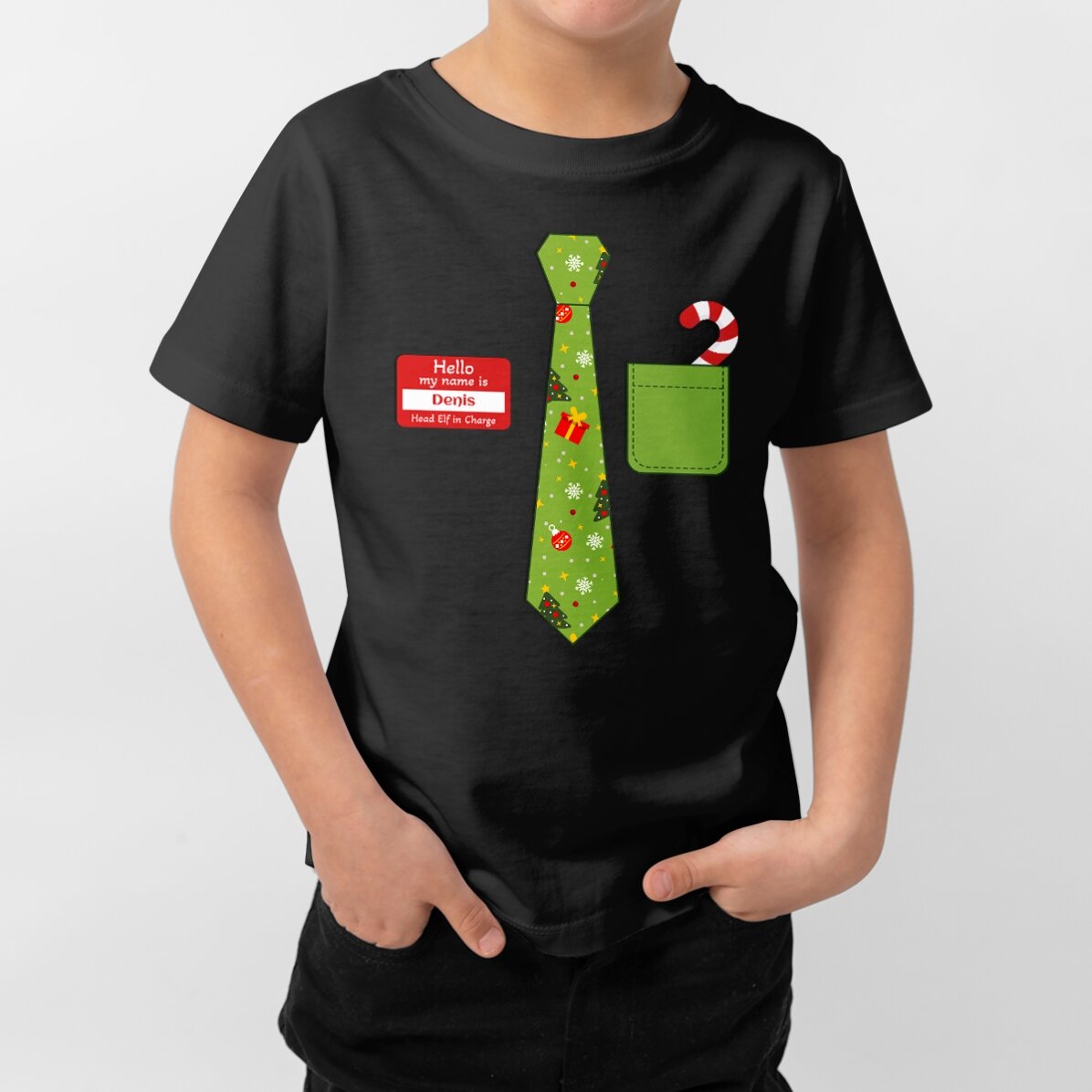 Customised cotton T-shirt for children with text - Christmas tie