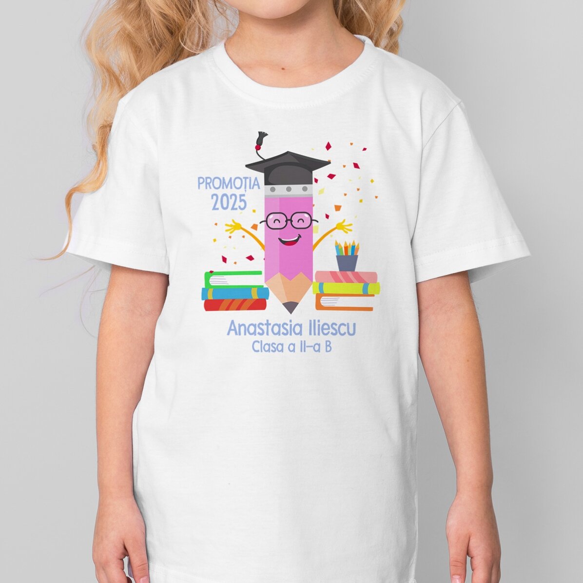 Tricou din bumbac pentru copii personalizat cu text - Creion absolvent