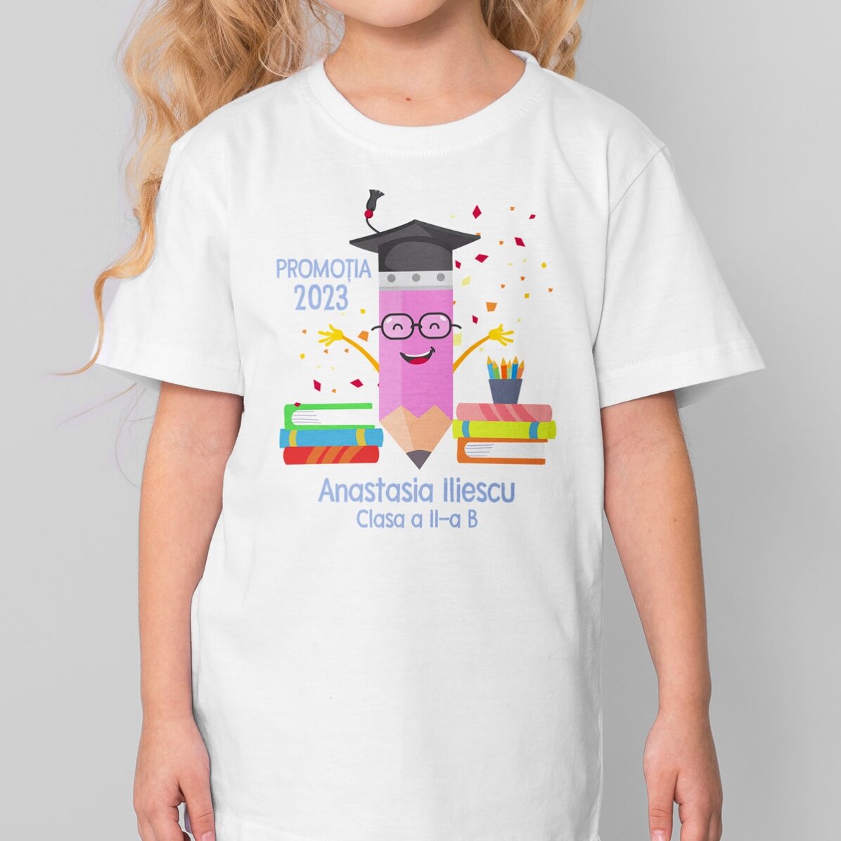 Tricou din bumbac pentru copii personalizat cu text - Creion absolvent