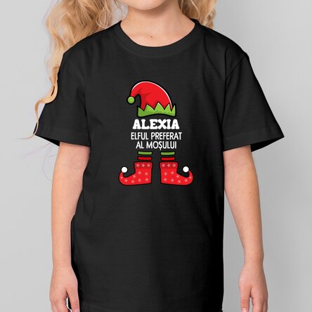 Tricou din bumbac pentru copii personalizat cu text - Elful Moșului