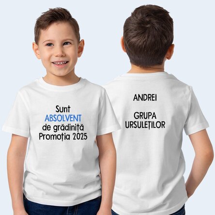 Tricou din bumbac pentru copii personalizat cu text față-verso