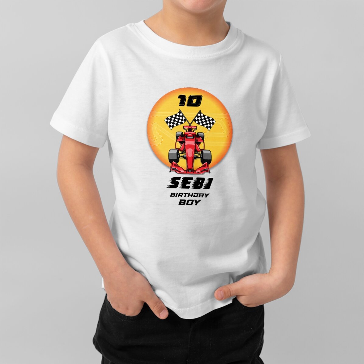 Customised cotton T-shirt for children with text - Formula 1