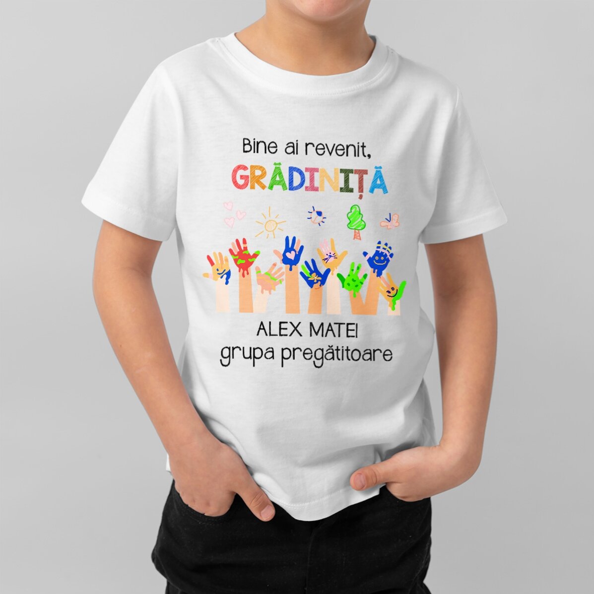Personalised cotton T-shirt for children with text - Nursery