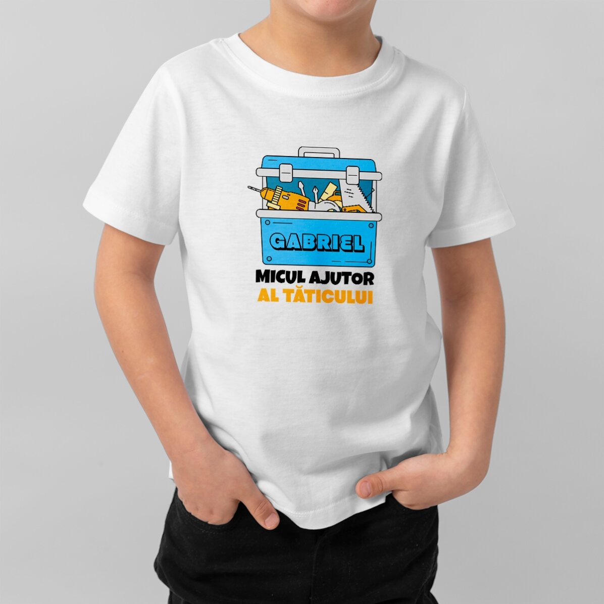 Tricou din bumbac pentru copii personalizat cu text - Micul ajutor al tăticului