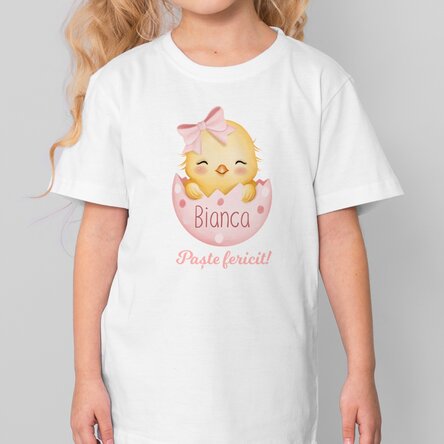 Tricou din bumbac pentru copii personalizat cu text - Puiuț de Paște