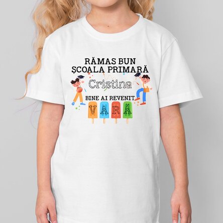 Tricou din bumbac pentru copii personalizat cu text - Rămas bun școala primară