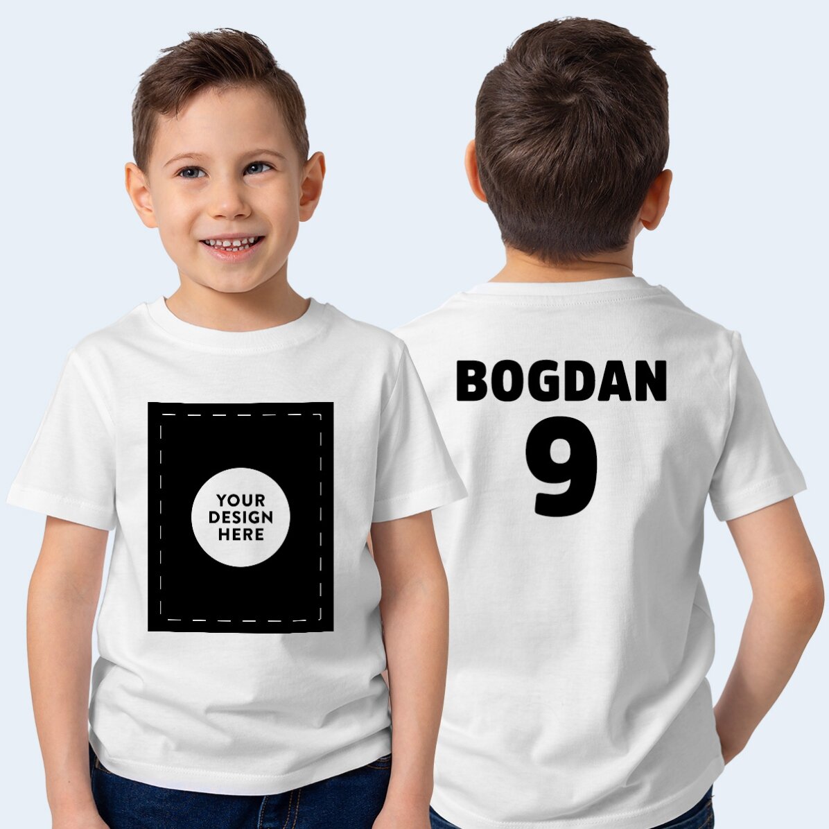 Personalised cotton T-shirt for children, front and back with your graphics and text
