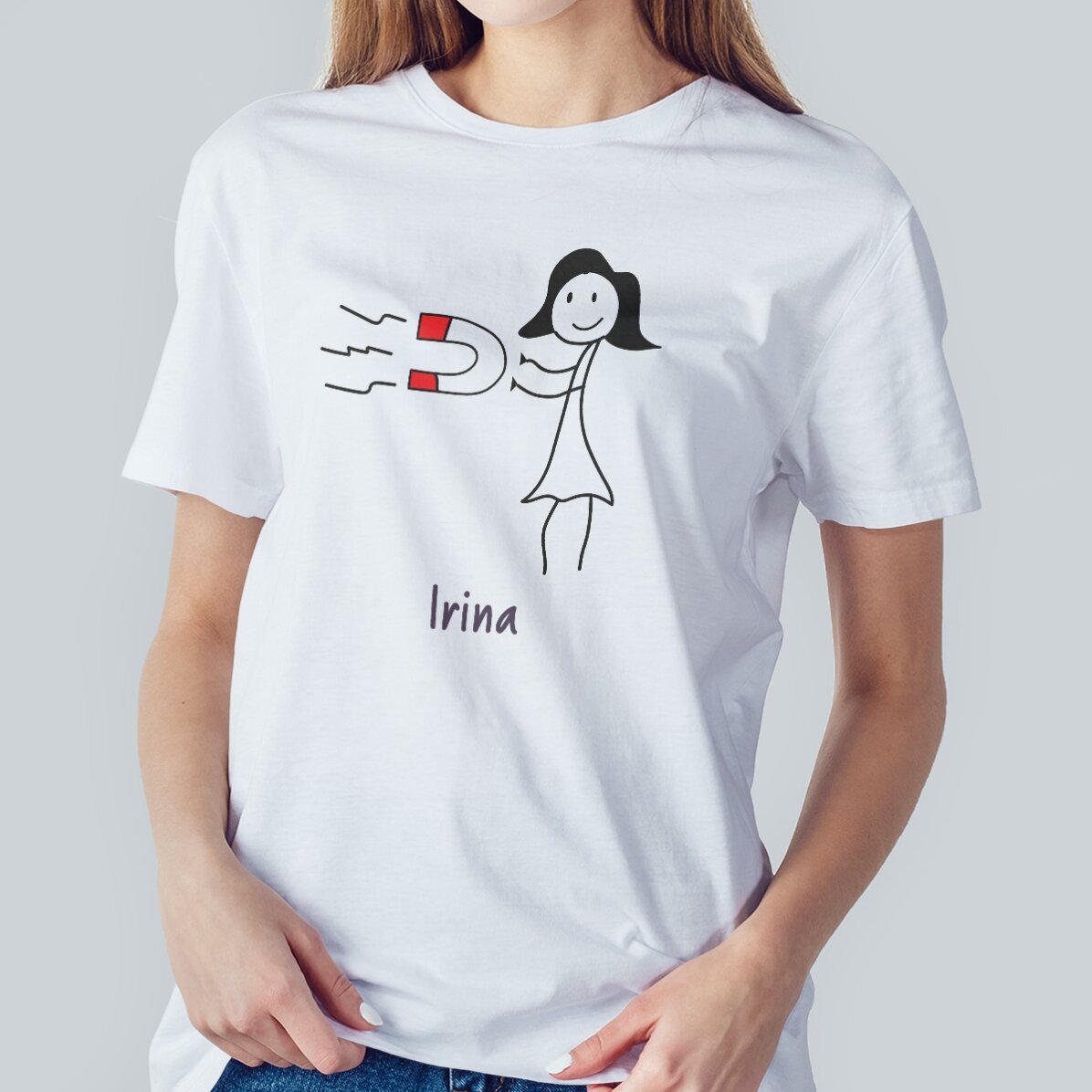 Tricou din bumbac pentru ea personalizat cu text - Magnet