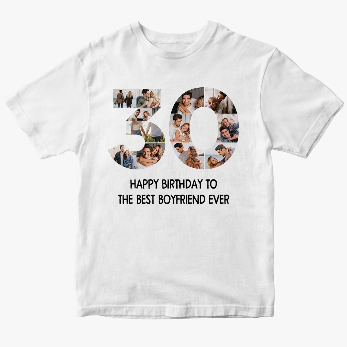 Personalised cotton T-shirt with 12 photos and a message – 30 years
