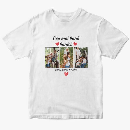 Personalised cotton T-shirt with 3 photos and text - The best grandparents