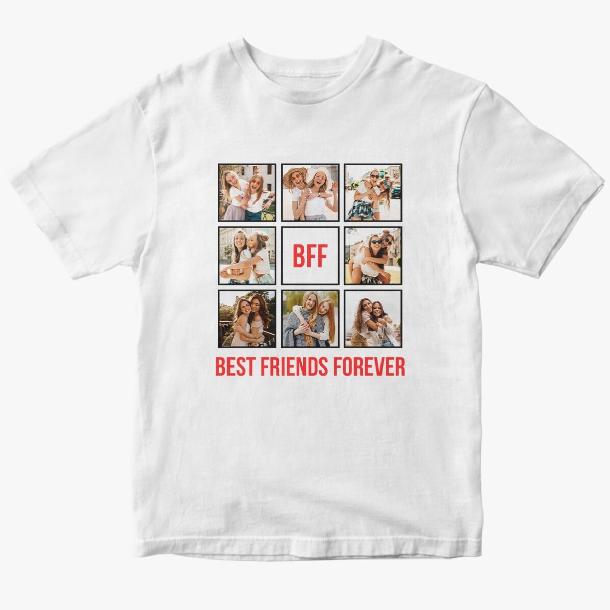 Personalised cotton T-shirt with 8 photos and text - Best Friends Forever