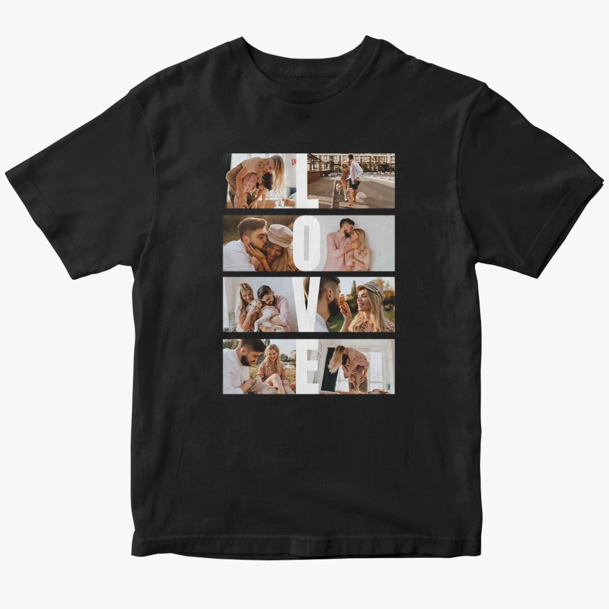 Personalised cotton T-shirt with 8 photos and text - LOVE