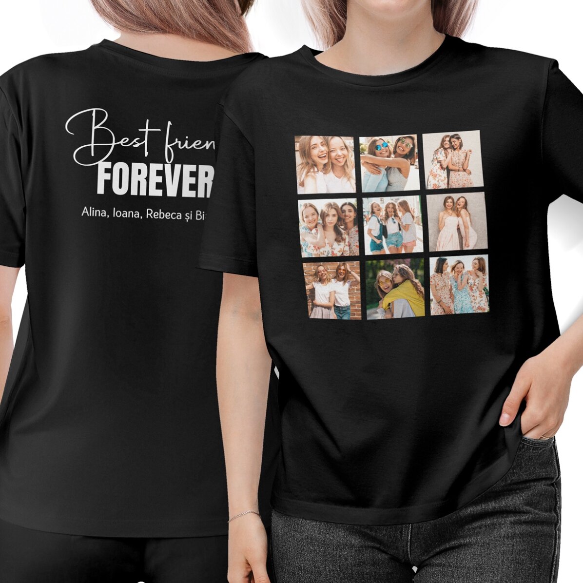 Personalised cotton T-shirt with 9 photos and message