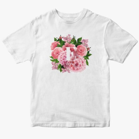 Personalised cotton T-shirt with initial and name - Spring flowers