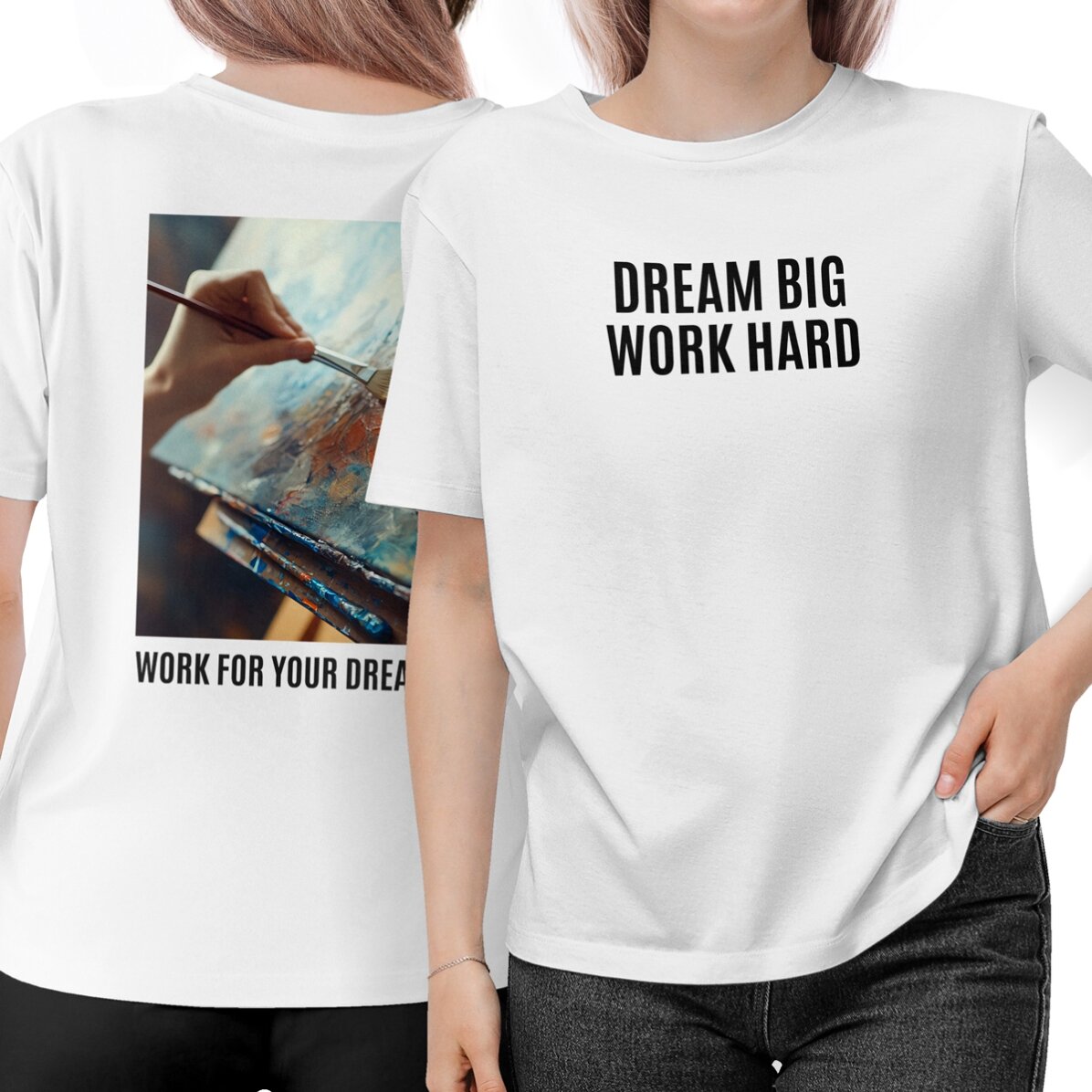 Custom cotton T-shirt with messages and photo on both sides