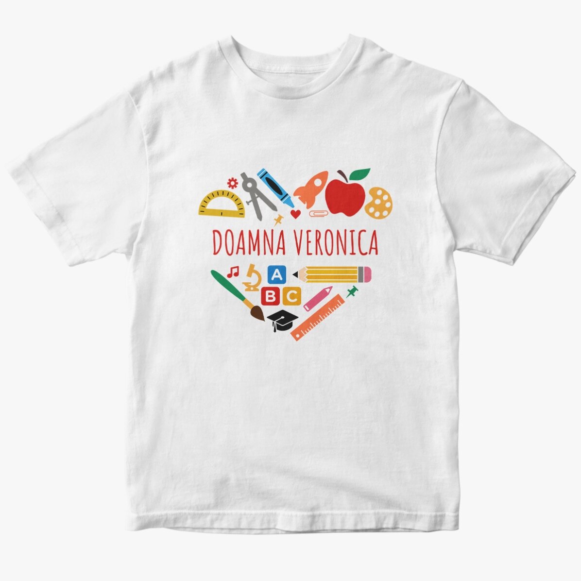Personalised cotton T-shirt with name for teachers - Heart