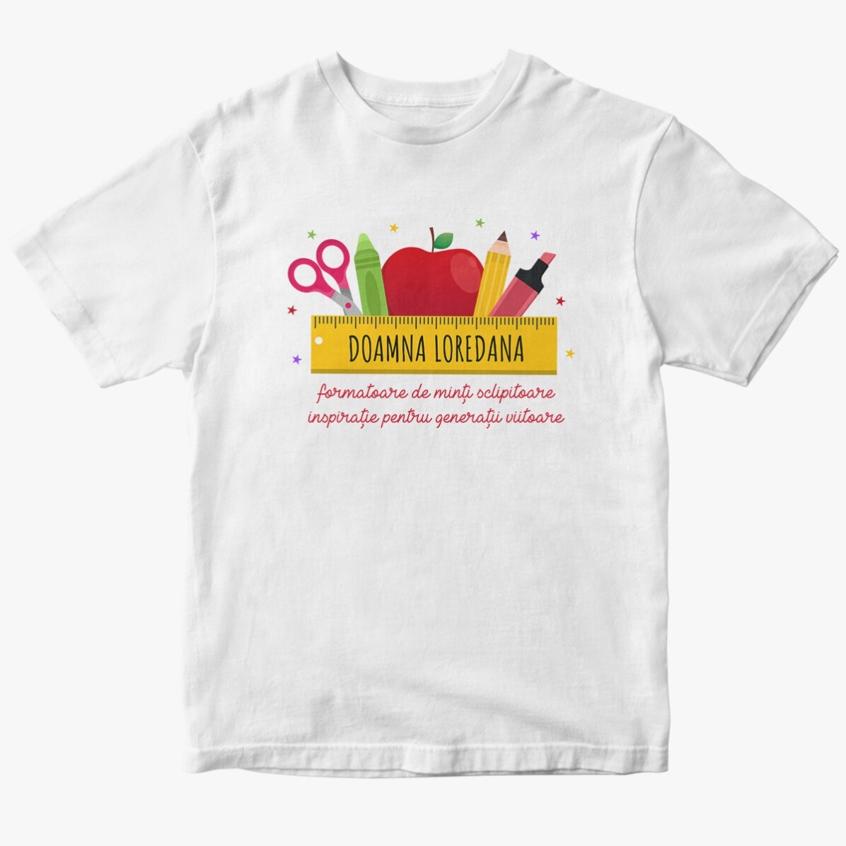 Personalised cotton T-shirt with name for teachers - School supplies
