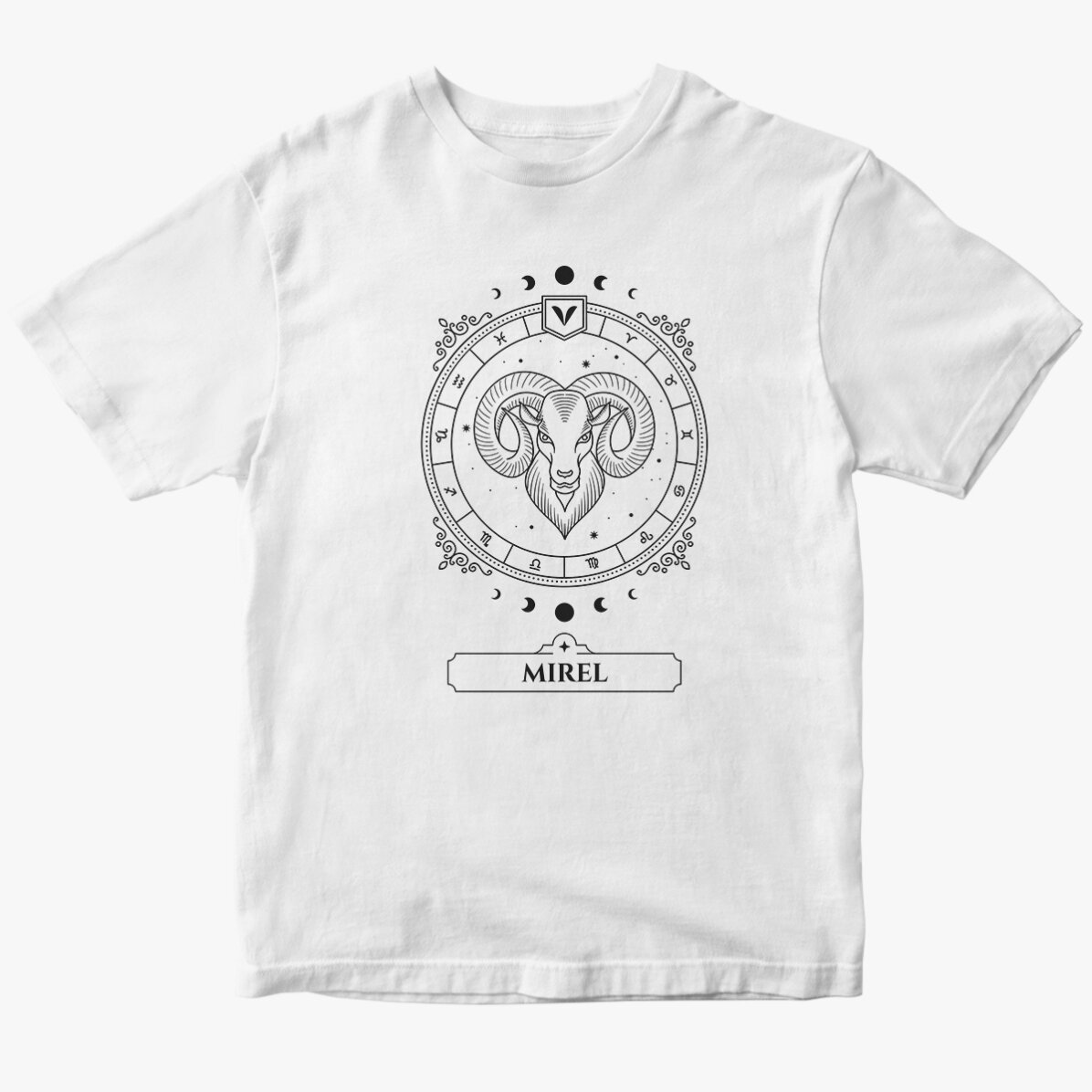 Customised cotton T-shirt with name and zodiac sign - Aries