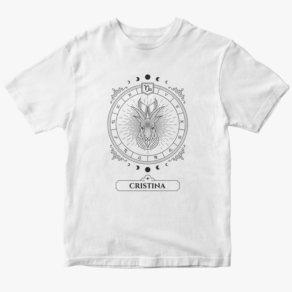 Customised cotton T-shirt with name and zodiac sign - Capricorn