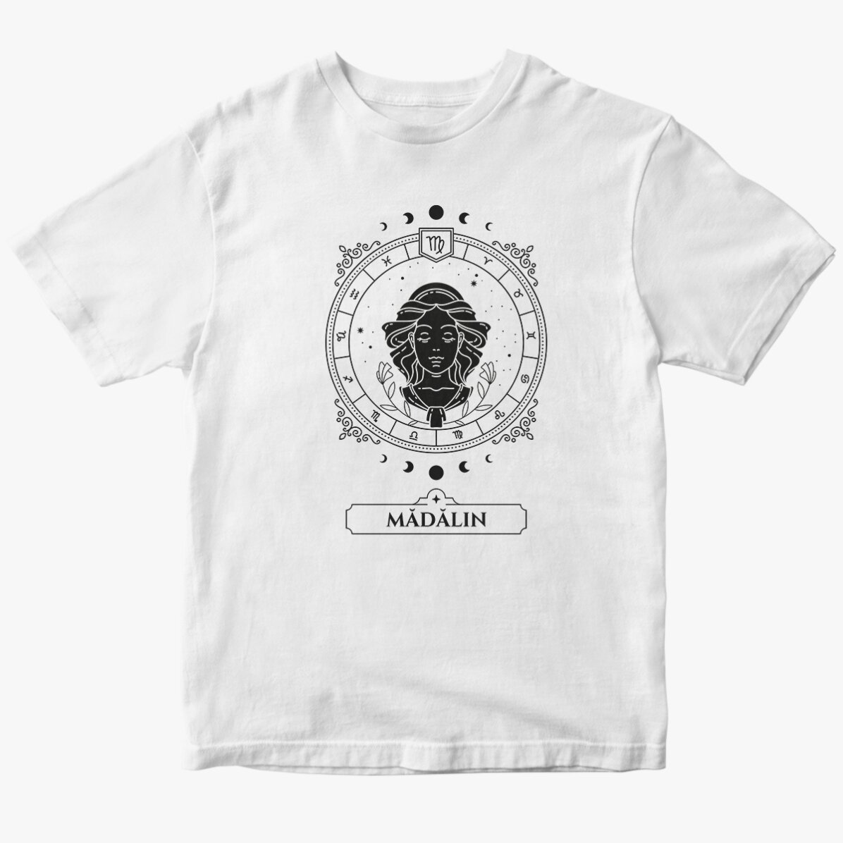 Customised cotton T-shirt with name and zodiac sign - Virgo