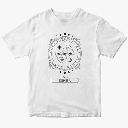 Personalised cotton T-shirt with name and star sign – Gemini