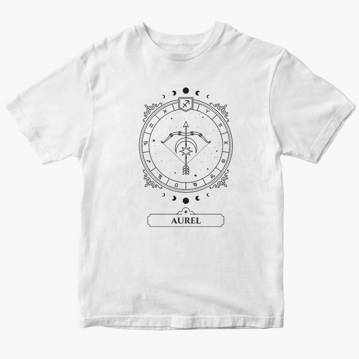 Customised cotton T-shirt with name and zodiac sign - Sagittarius
