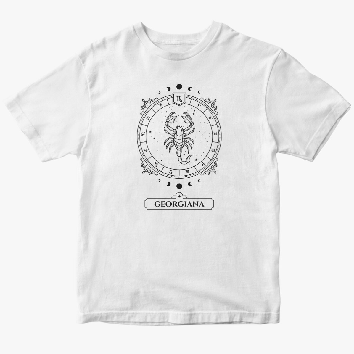 Customised cotton T-shirt with name and zodiac sign - Scorpio