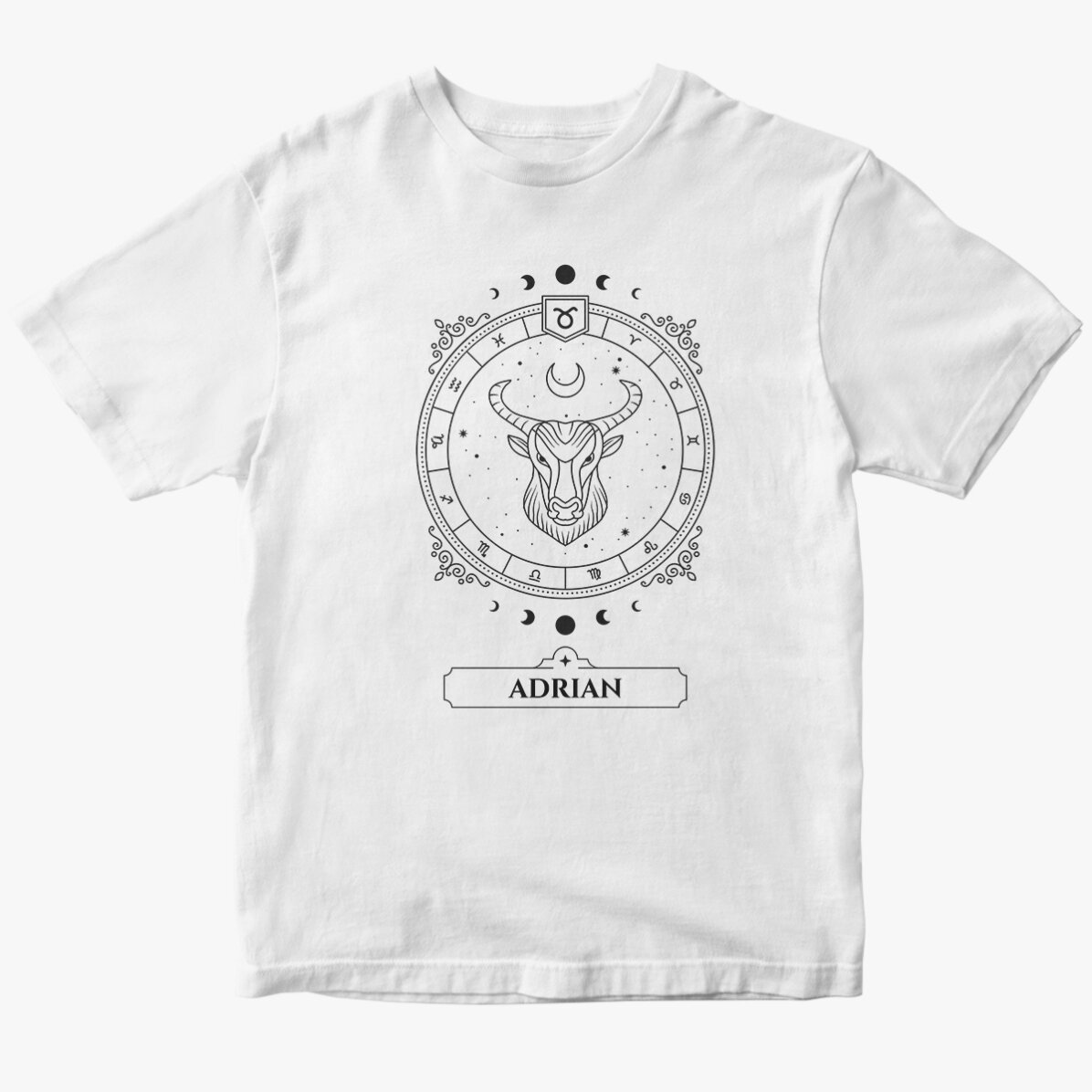 Customised cotton T-shirt with name and zodiac sign - Taurus
