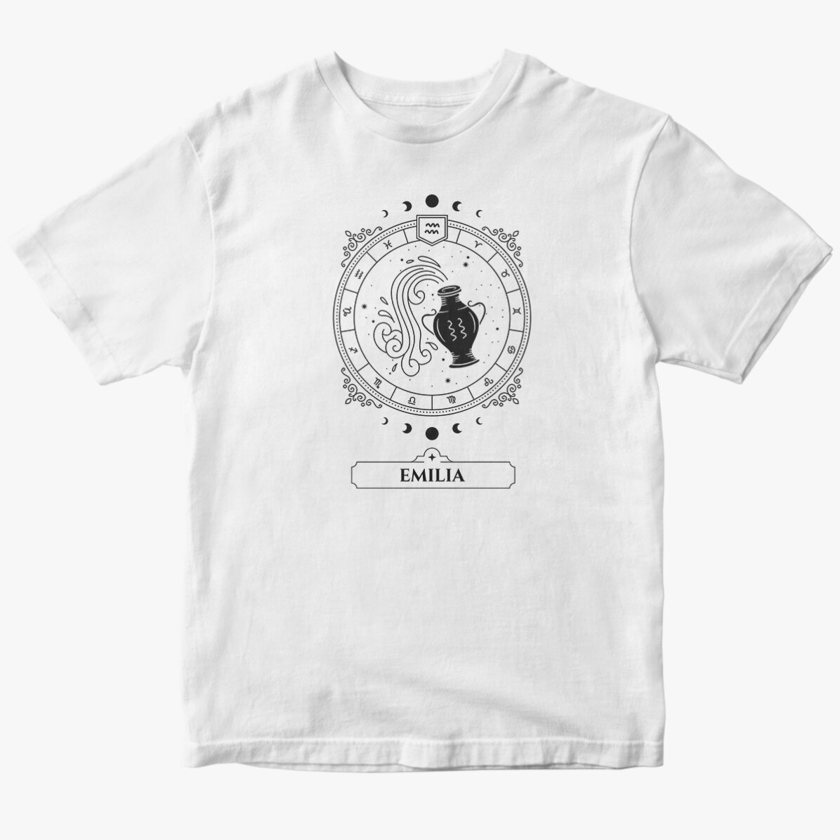 Customised cotton T-shirt with name and zodiac sign - Aquarius