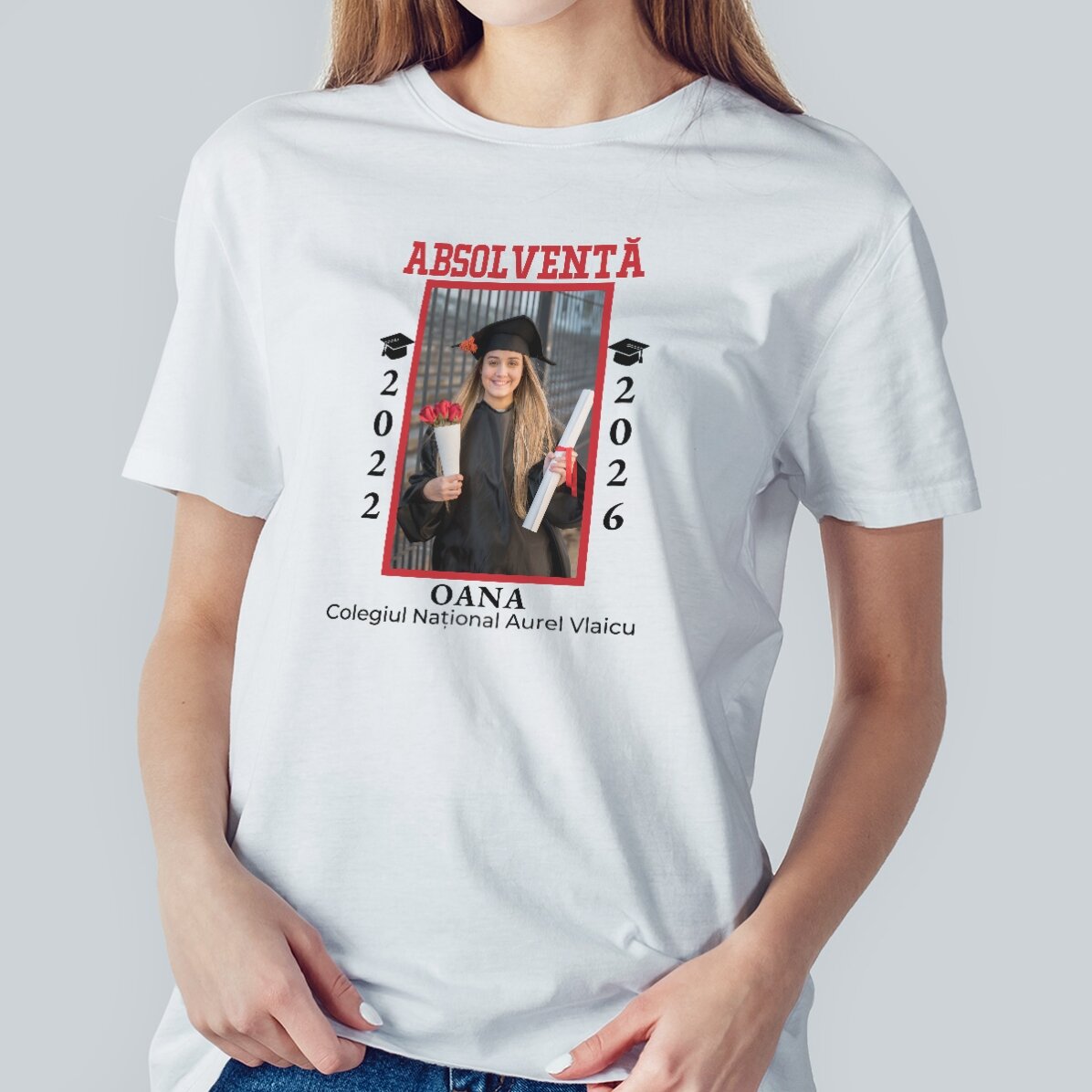 Personalised cotton T-shirt with photo and text - Graduation