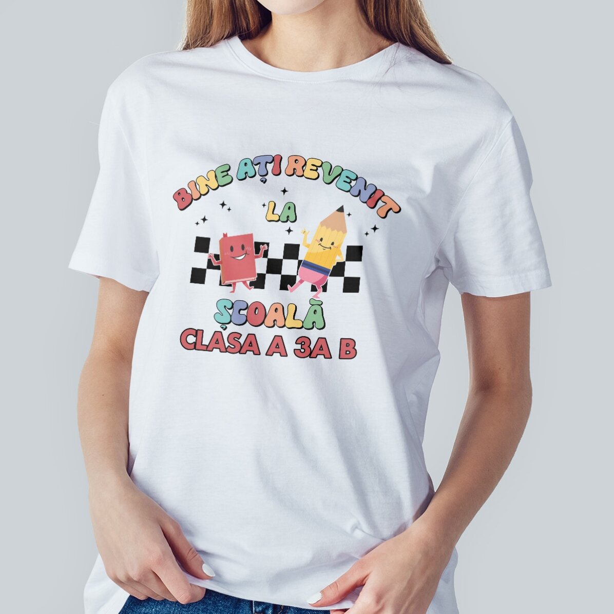 Tricou din bumbac personalizat cu text - Bine ați revenit la școală