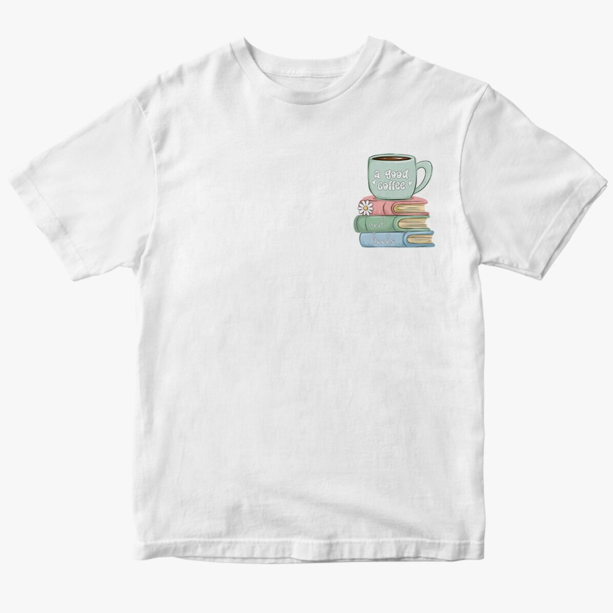 Tricou din bumbac personalizat cu text - Coffee & books
