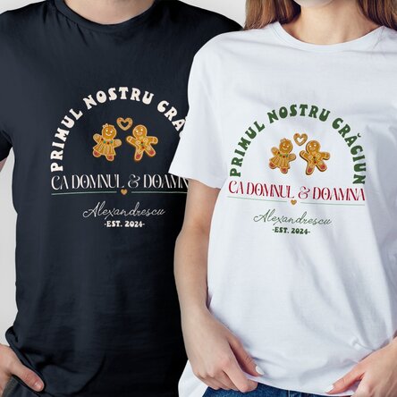 Tricou din bumbac personalizat cu text de Crăciun - Domnul & doamna