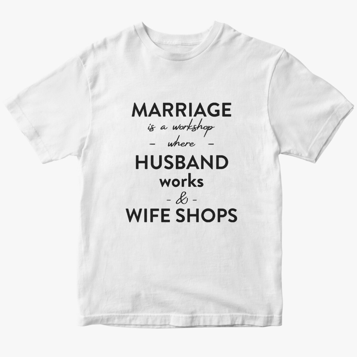 Personalised cotton T-shirt with text about marriage