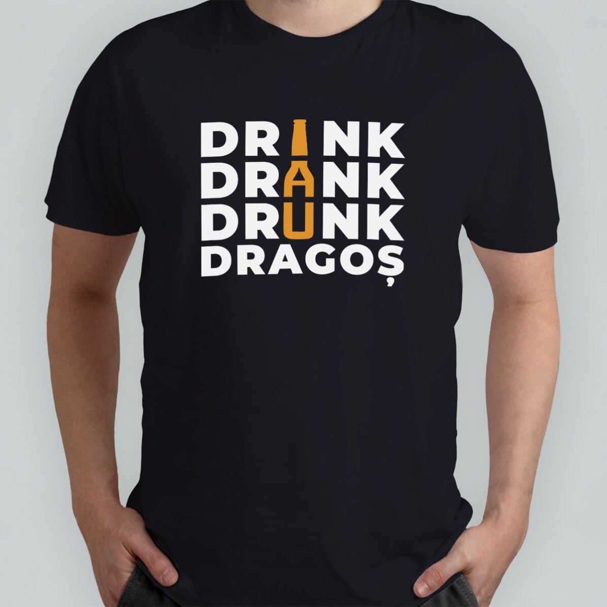 Tricou din bumbac personalizat cu text - Drink, drank, drunk