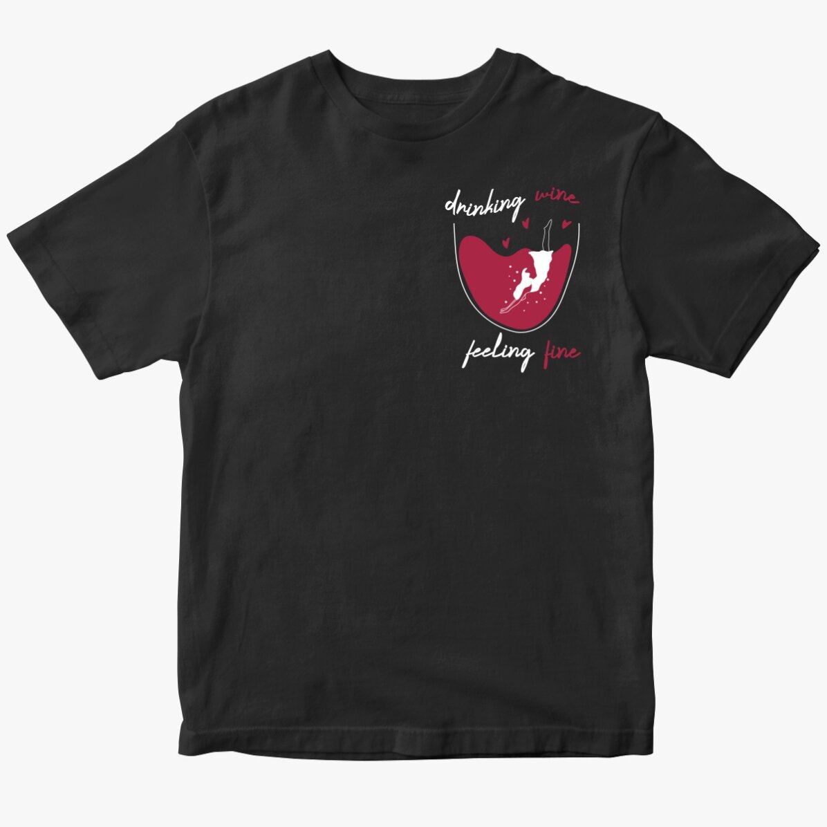 Tricou din bumbac personalizat cu text - Drinking wine, feeling fine