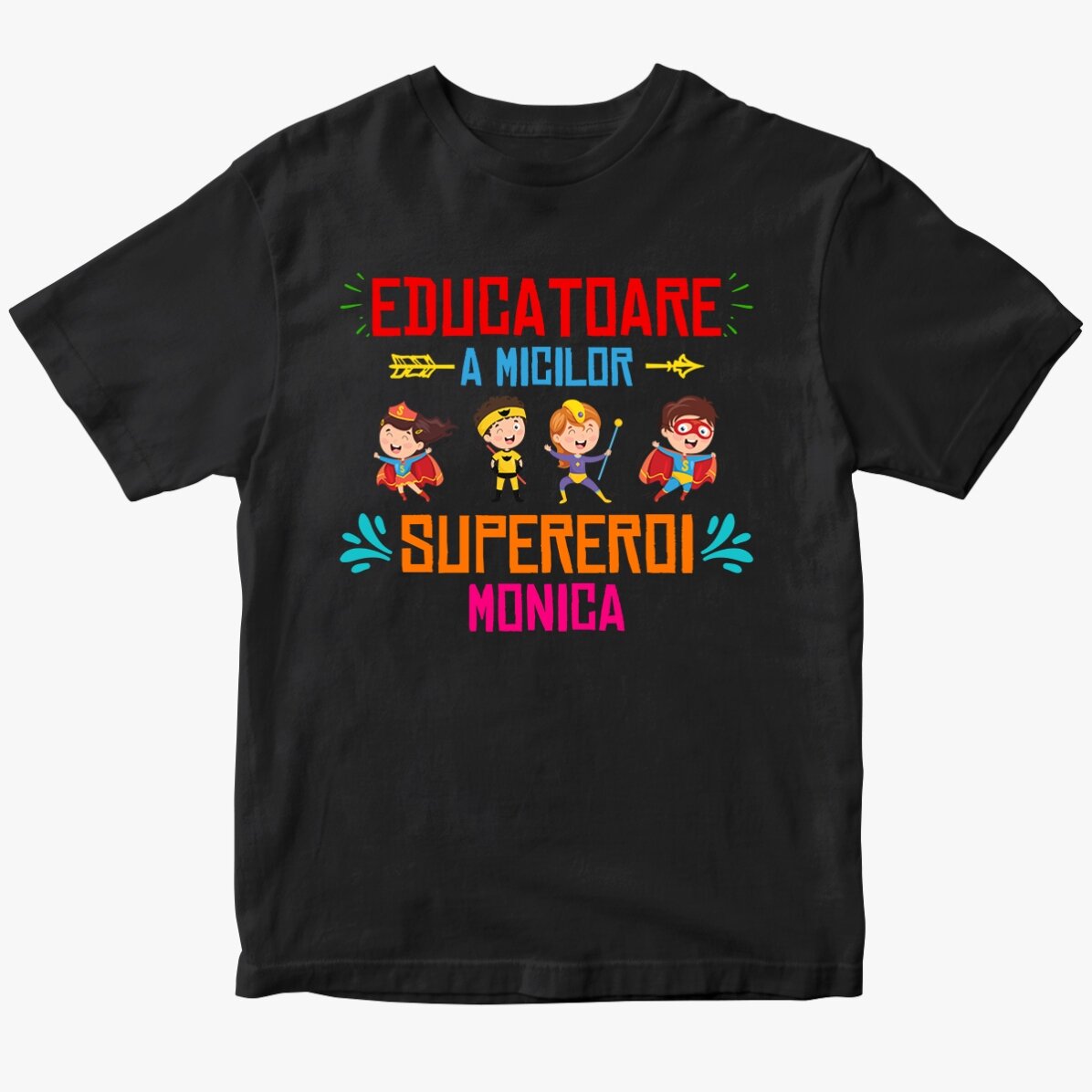 Customised cotton T-shirt with text - Educator of little superheroes