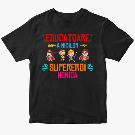 Customised cotton T-shirt with text - Educator of little superheroes