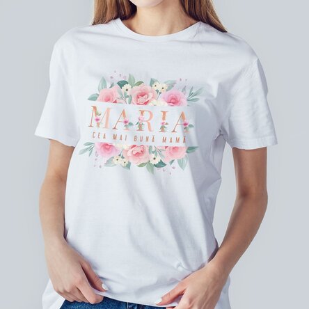 Tricou din bumbac personalizat cu text floral - Cea mai bună mamă