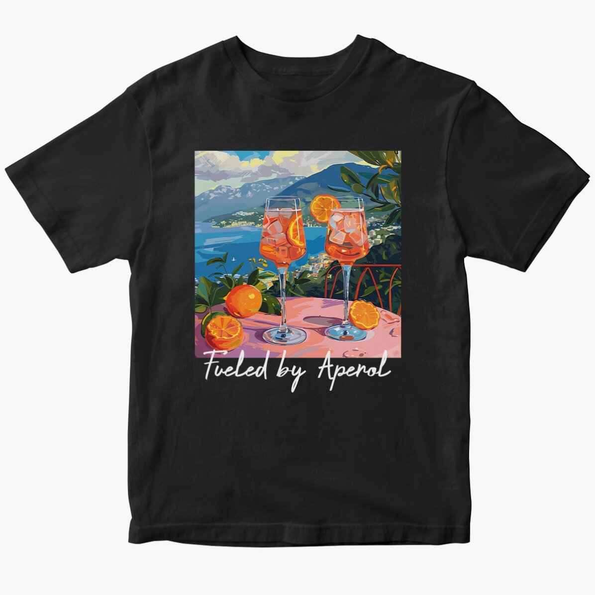 Tricou din bumbac personalizat cu text - Fueled by Aperol