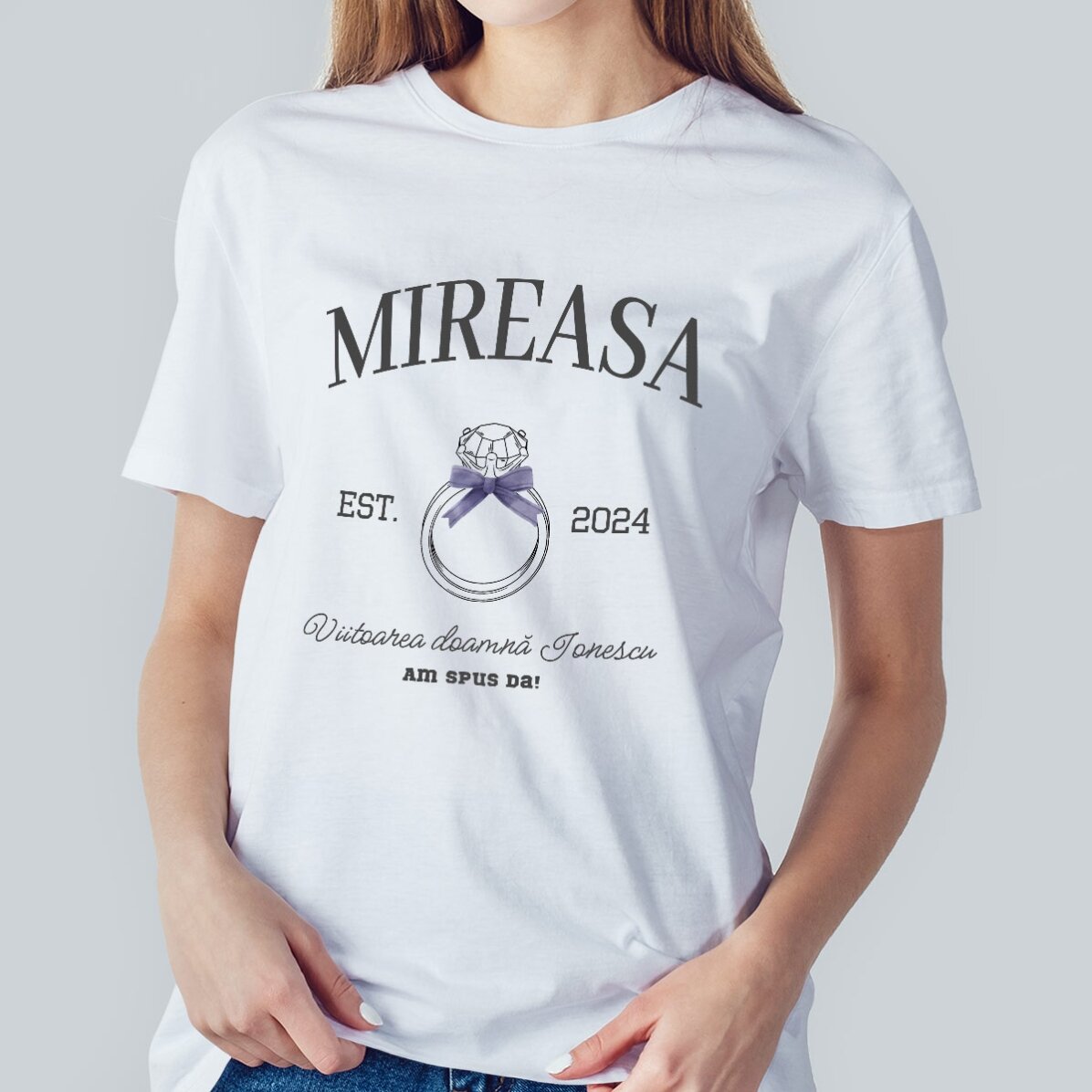 Tricou din bumbac personalizat cu text - Mireasa 