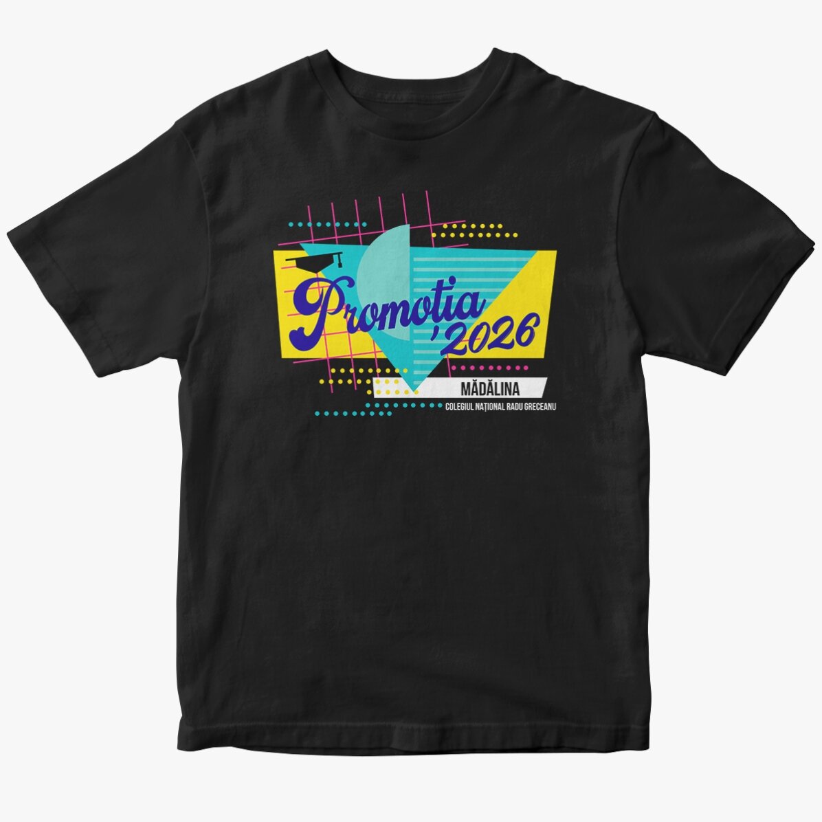 Personalised cotton T-shirt with text – Retro graduation design