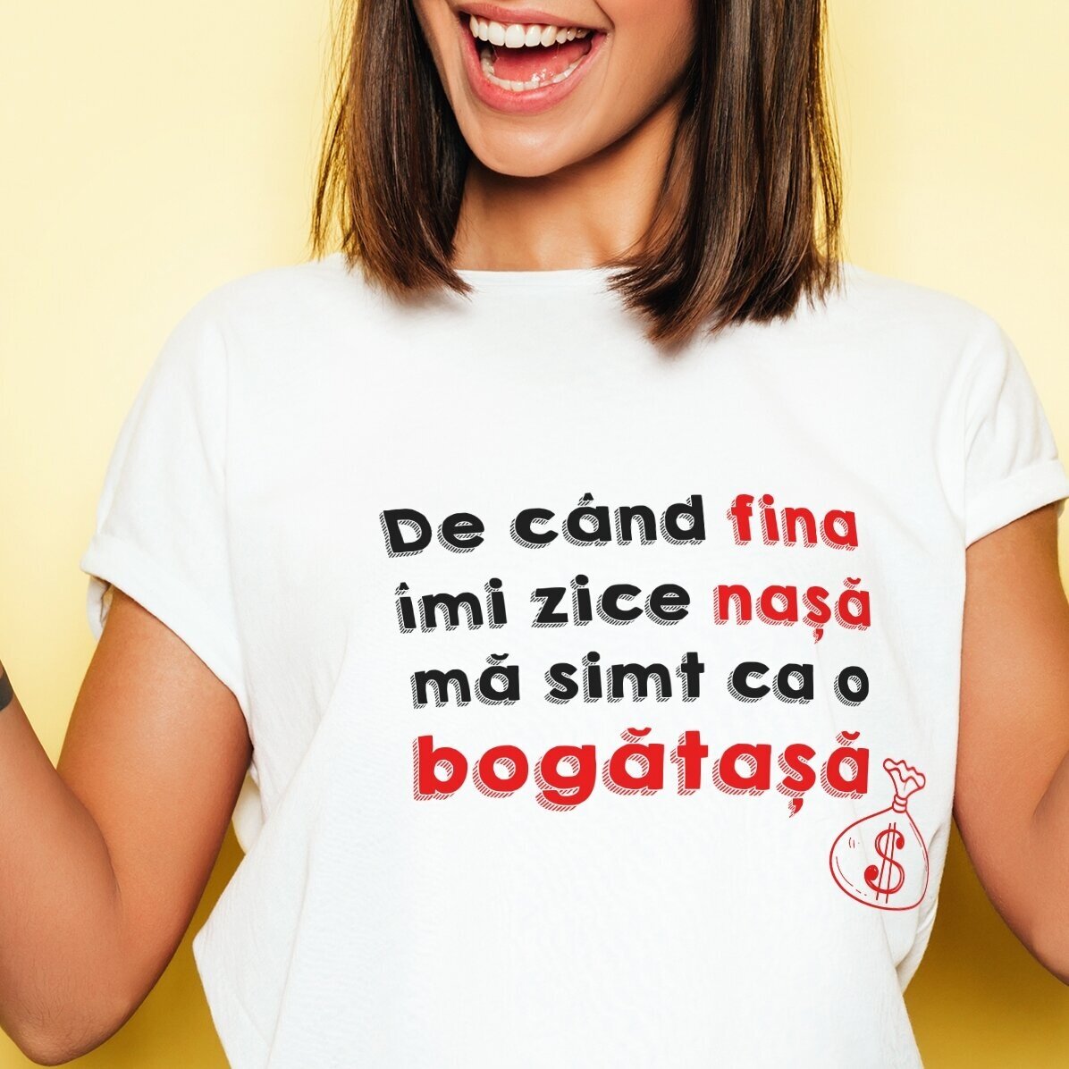 Tricou din bumbac personalizat cu text - Nașa bogătașă