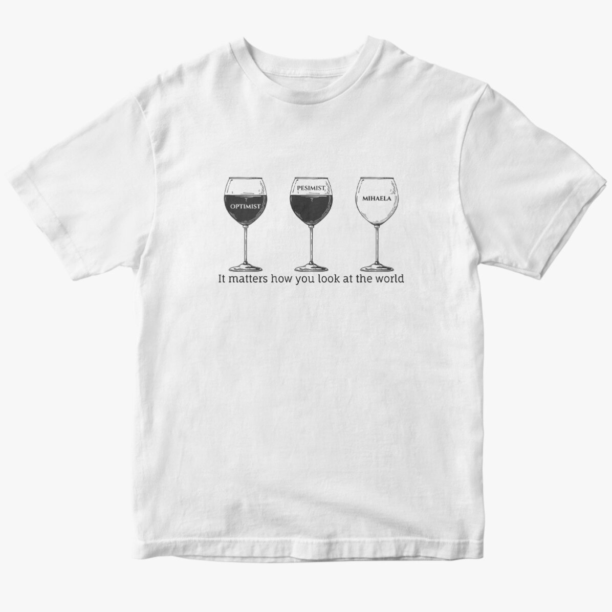 Custom cotton T-shirt with text - Optimist, pessimist and me
