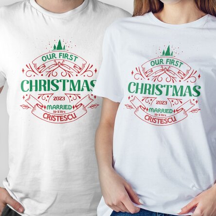 Tricou din bumbac personalizat cu text - Our first Christmas