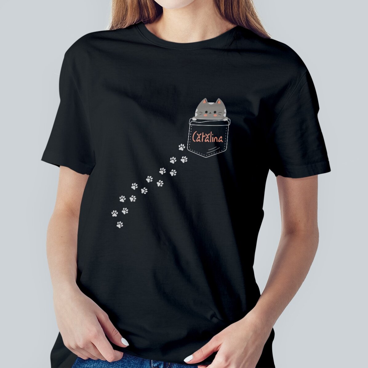 Tricou din bumbac personalizat cu text - Pisicuță ascunsă